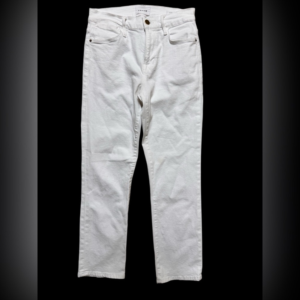 FRAME Le High Straight White Jeans Women’s 27 Cropped High Rise Stretch Denim